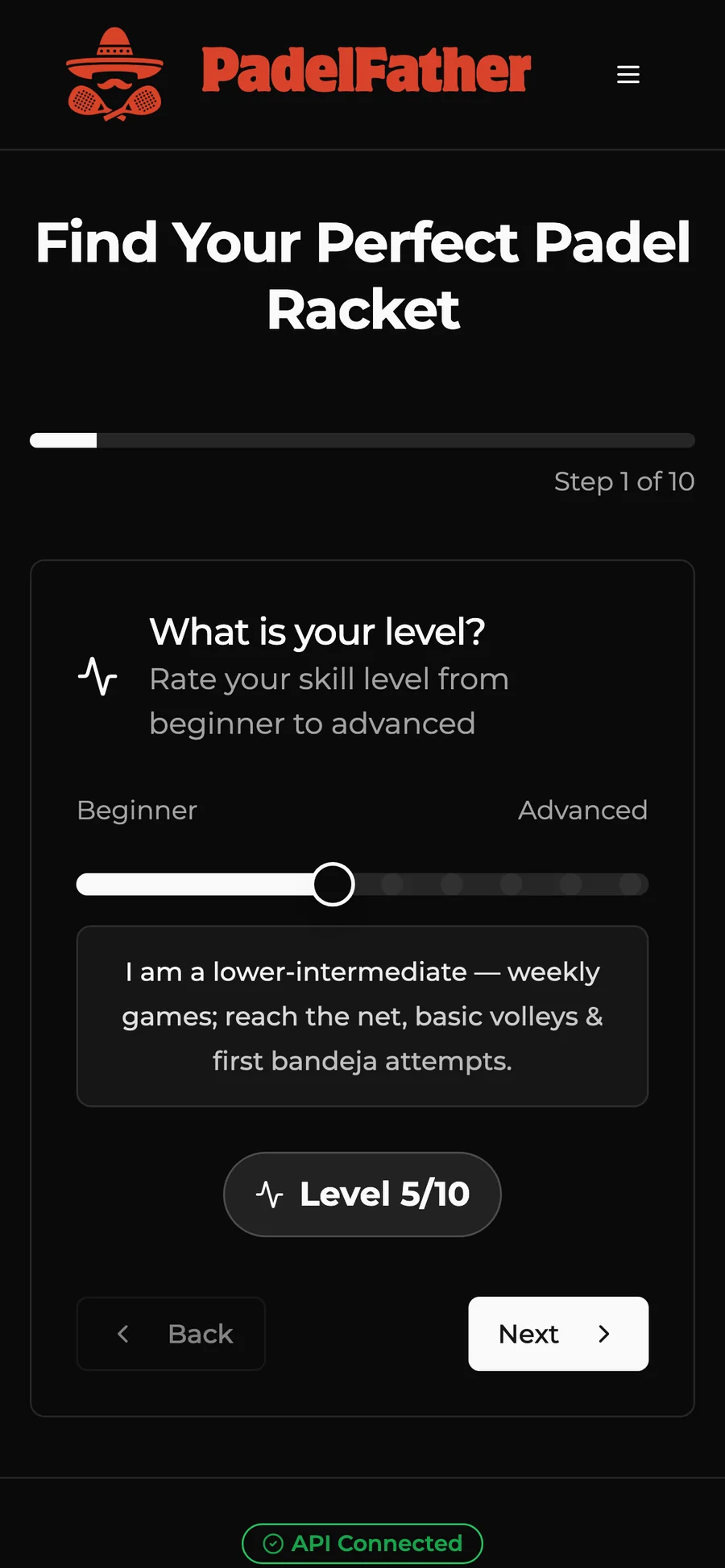 PadelFather on a phone: the level question