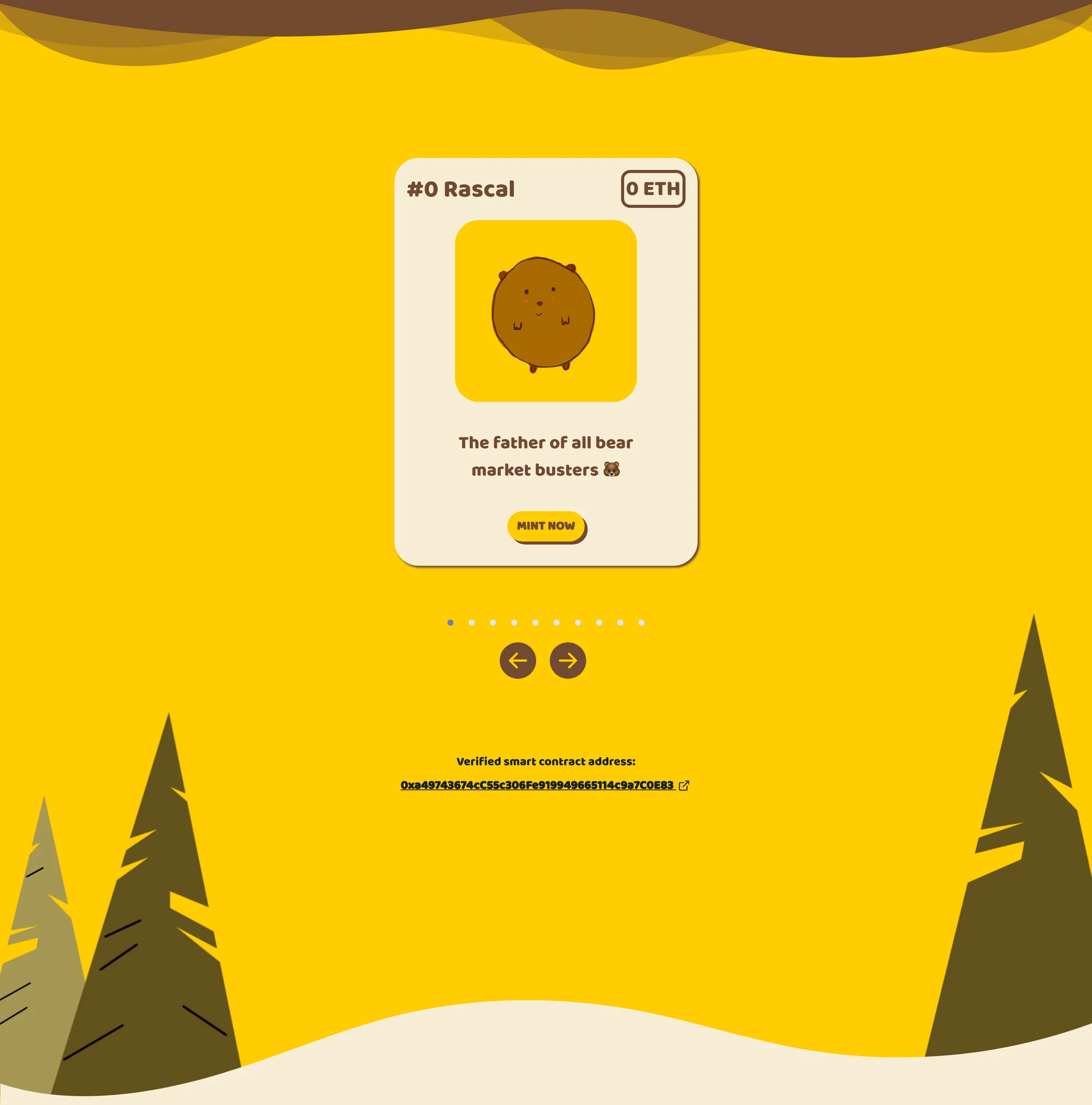 Il carosello di mint di Bear Market Busters con #0 Rascal e l’indirizzo del contratto verificato